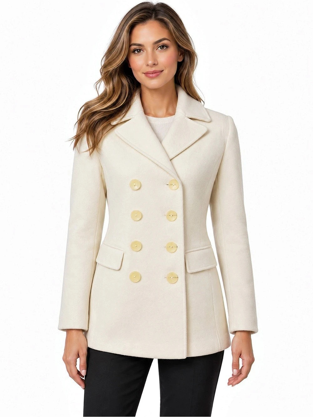 Preston & York Ivory Wool Double-Breasted Pea Coat S